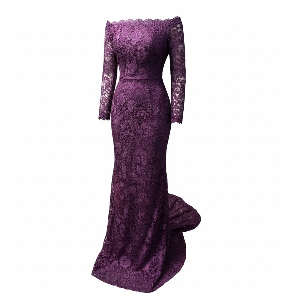 Custom Made Purple Lace Crochet Over The Shoulderโ Women's Gown